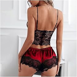 Women's Nightgown Two Piece Lace Satin Spaghetti