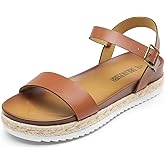 DREAM PAIRS Women’s Open Toe Ankle Strap Espadrille Casual Flatform Platform Wedge Sandals
