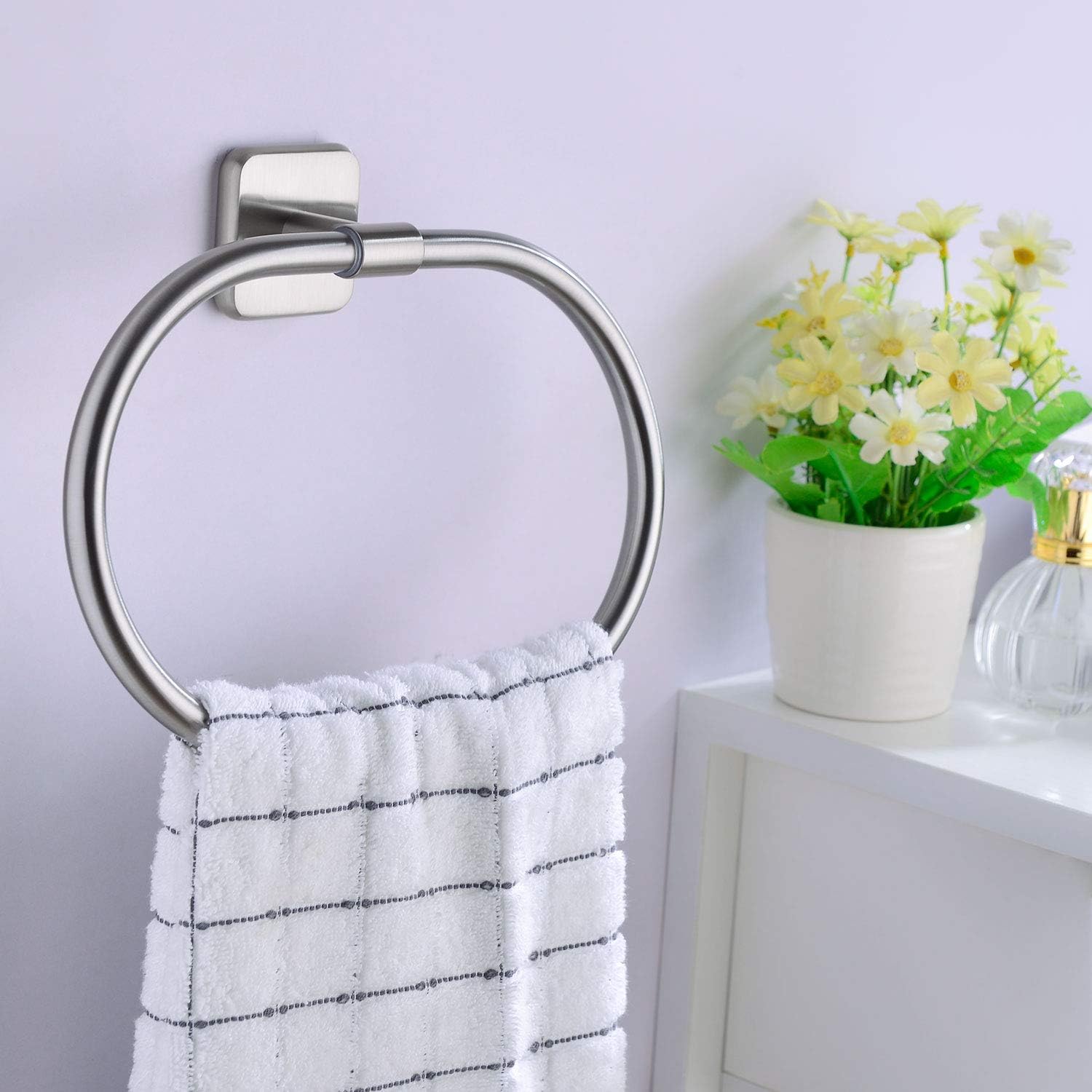 HANEBATH 4-Piece Bathroom Hardware Accessories Set Complete, Brushed Nickel, Wall Mounted Towel Bar, Towel Ring, Toilet Paper Roll Holder, Robe Hook: Home & Kitchen