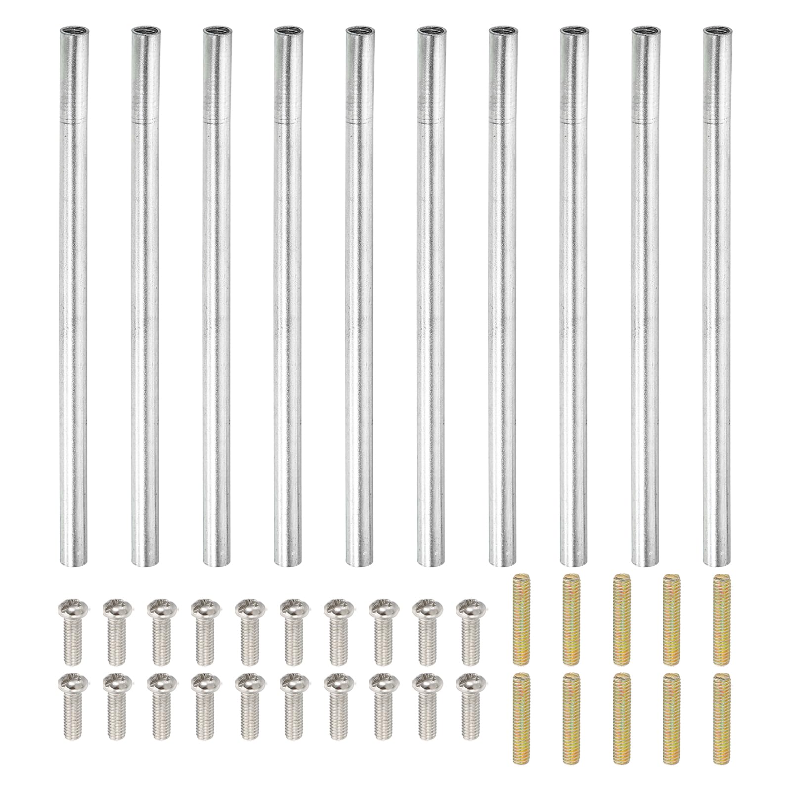 PATIKIL 100mm (3.9") Round Coupling Nuts Kit, M4 Threaded Connector Bar Hardware with Fully Thread Rods Screws for Lamp Model Furniture DIY Repair Part