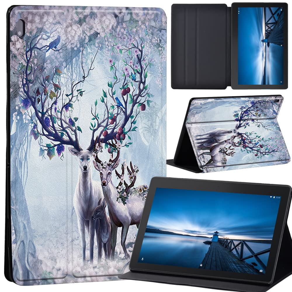 Design Case for Lenovo Tab M10 TB-X605F/ TB-X605L/ TB-X505F/ TB-X505L - Leather Tri-Fold Stand Cover Case for Lenovo Tab M10 10.1-Inch Tablet (painting deer 07)