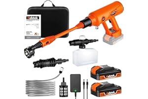 Kebtek Electric Pressure Washer Gun, 900 PSI Portable Cordless Electric Power Washer with 6-in-1 and 0-180°Adjustable Nozzle 2 Pack Waterproof 2AH Battery for Fence/Car/Floor Watering/Cleaning