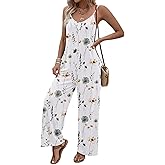 Ekouaer Women Jumpsuits Casual Boho Overalls Sleeveless Spaghetti Strap Long Pants Romper with Pockets