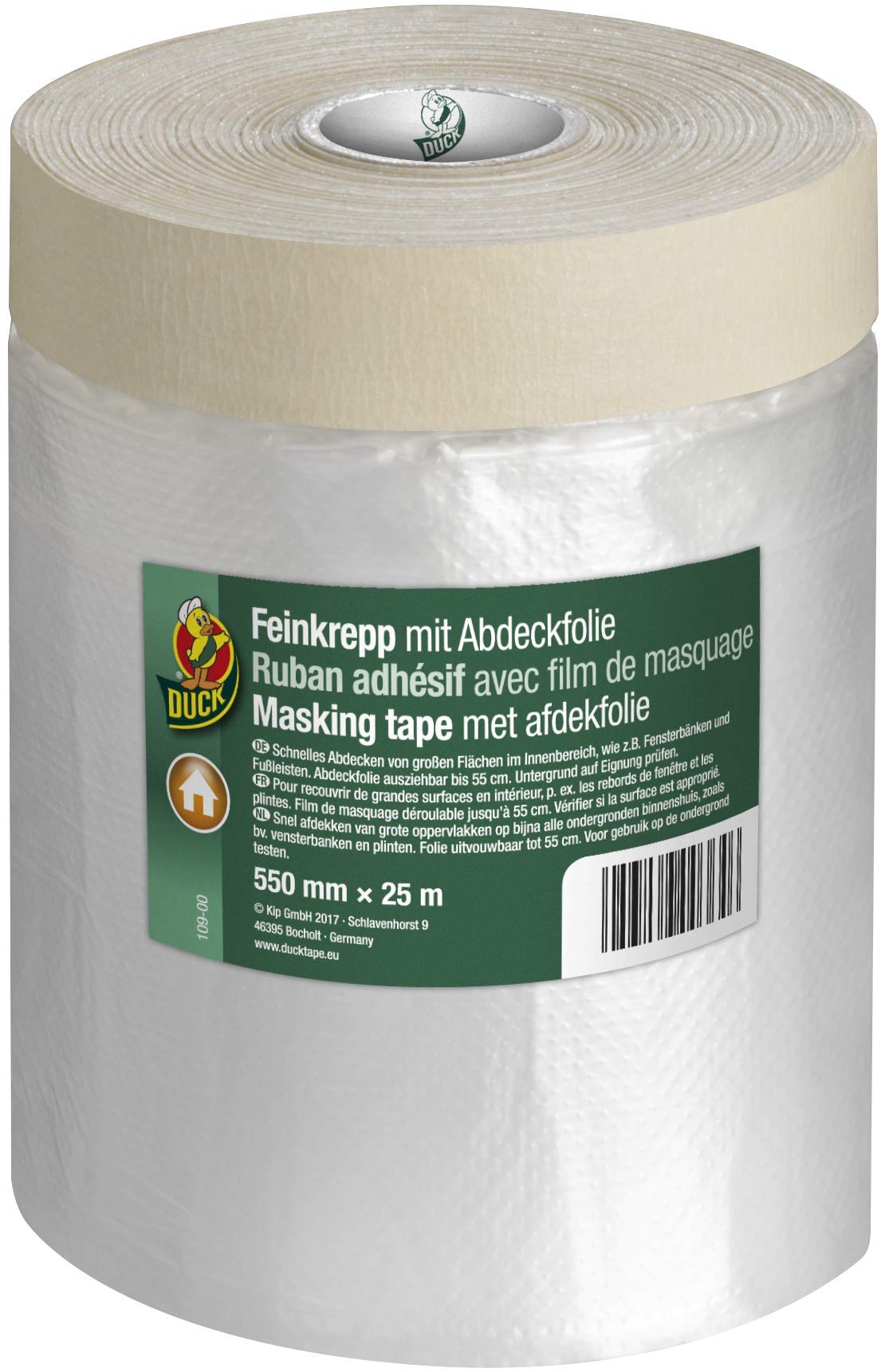 Duck Fine Crepe with Masking Film 109-00 - Painter's Film with Masking Tape for Painting and Varnishing - 550 mm x 25 m
