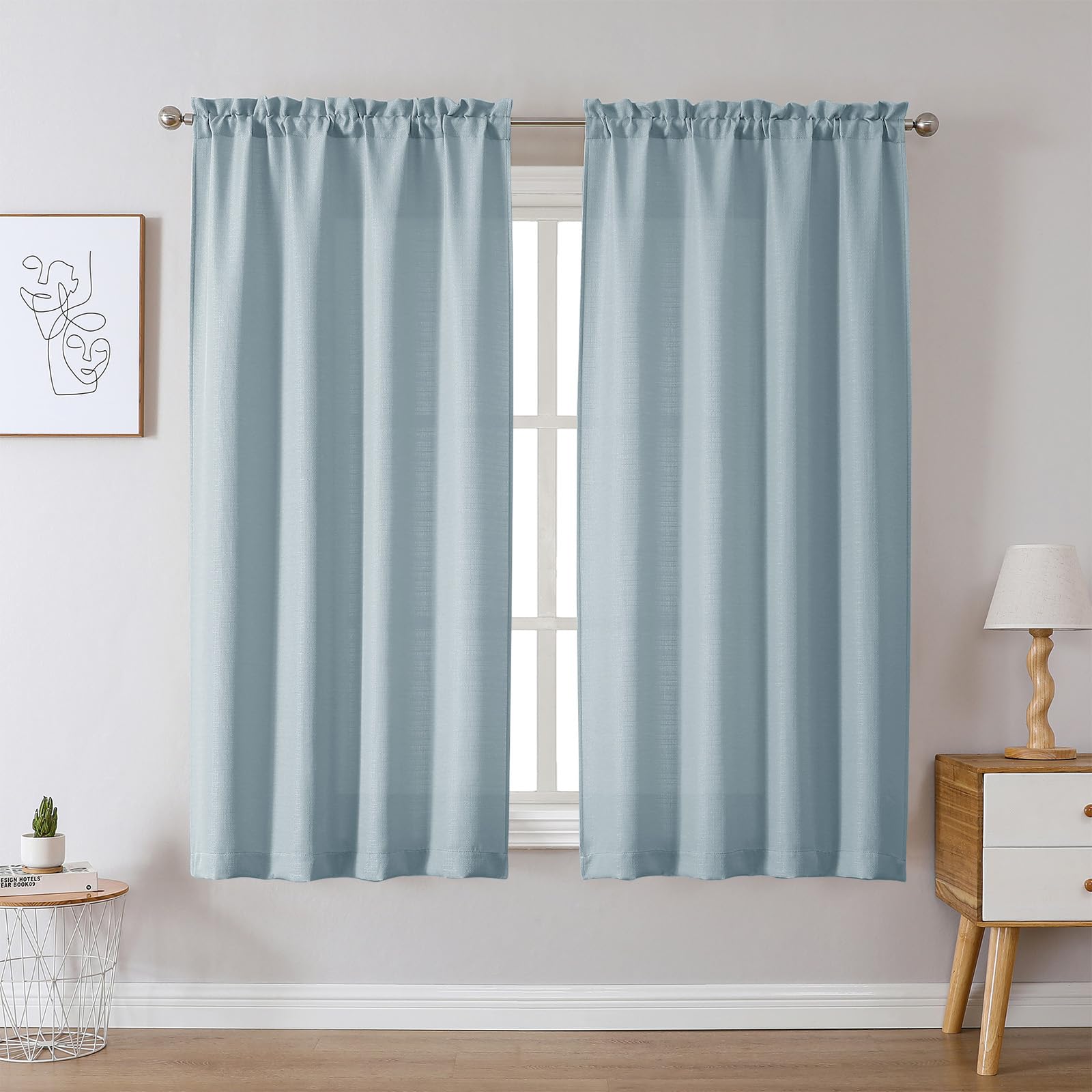 Photo 1 of Chyhomenyc Bennet Aqua with Greenish Tone Curtains 63 Inch Length 2 Panels, Light Filtering Faux Linen Textured Rod Pocket Window Treatment Drapes for Living Room Bedroom, Each 40" Wx63 L