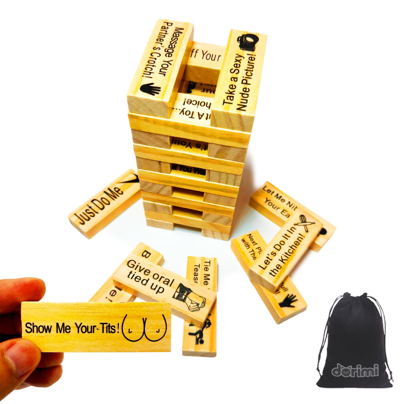 DORIMI Adult Wooden Stacking Tower Game – 48pcs Couples Games for Adults, Naughty Date Night Sex Games for 2 Players, Intimacy Building Game for Valentine, Party or Travel (48 Pcs)