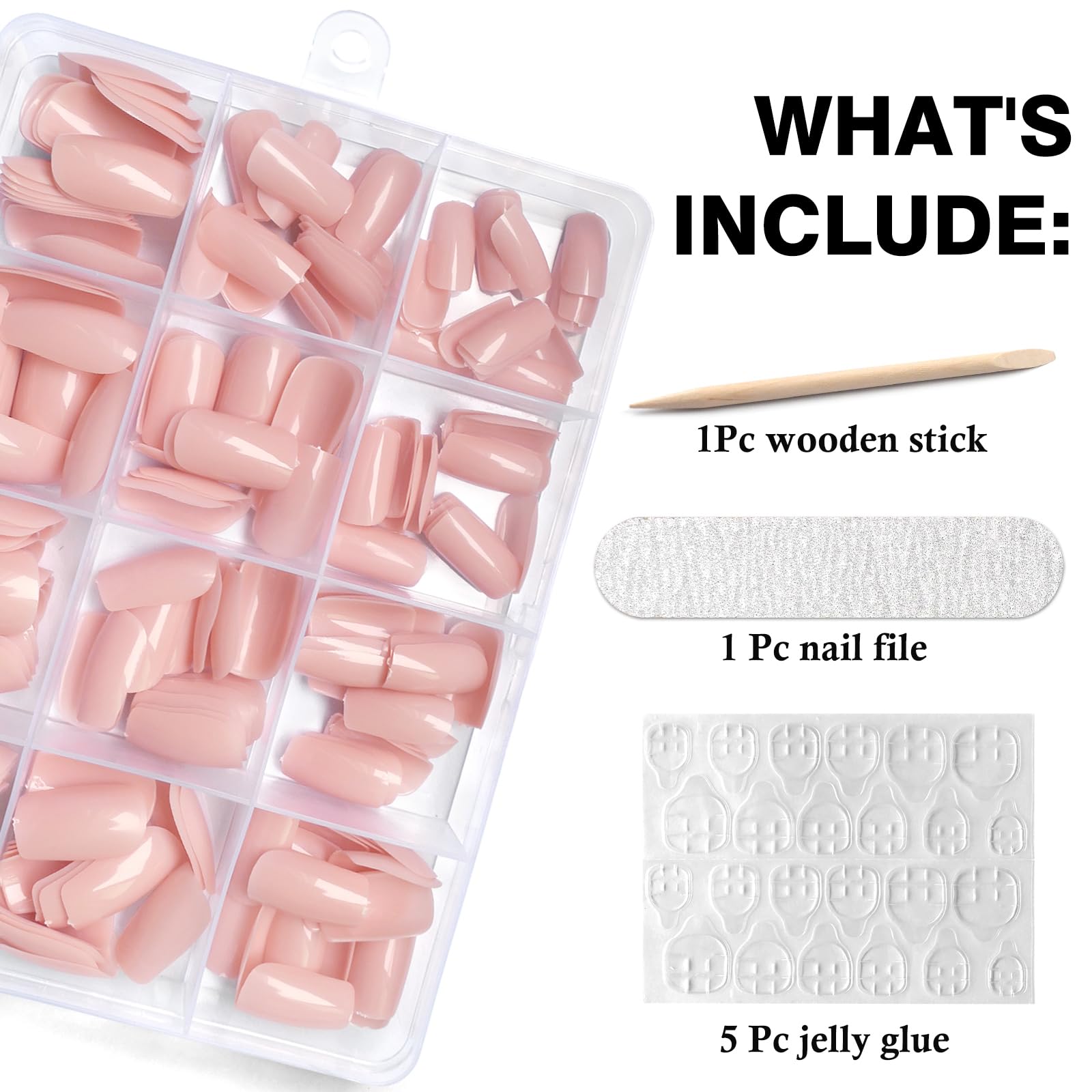 LoveOurHome 240pc Nude Press on Nails Medium Square Fake Nails Press ons Square Nail Tips Gel False Nails Colored Presson Artificial Fingernails & Glue Adhesive Tabs Women Girls Manicure Decor - Image 2