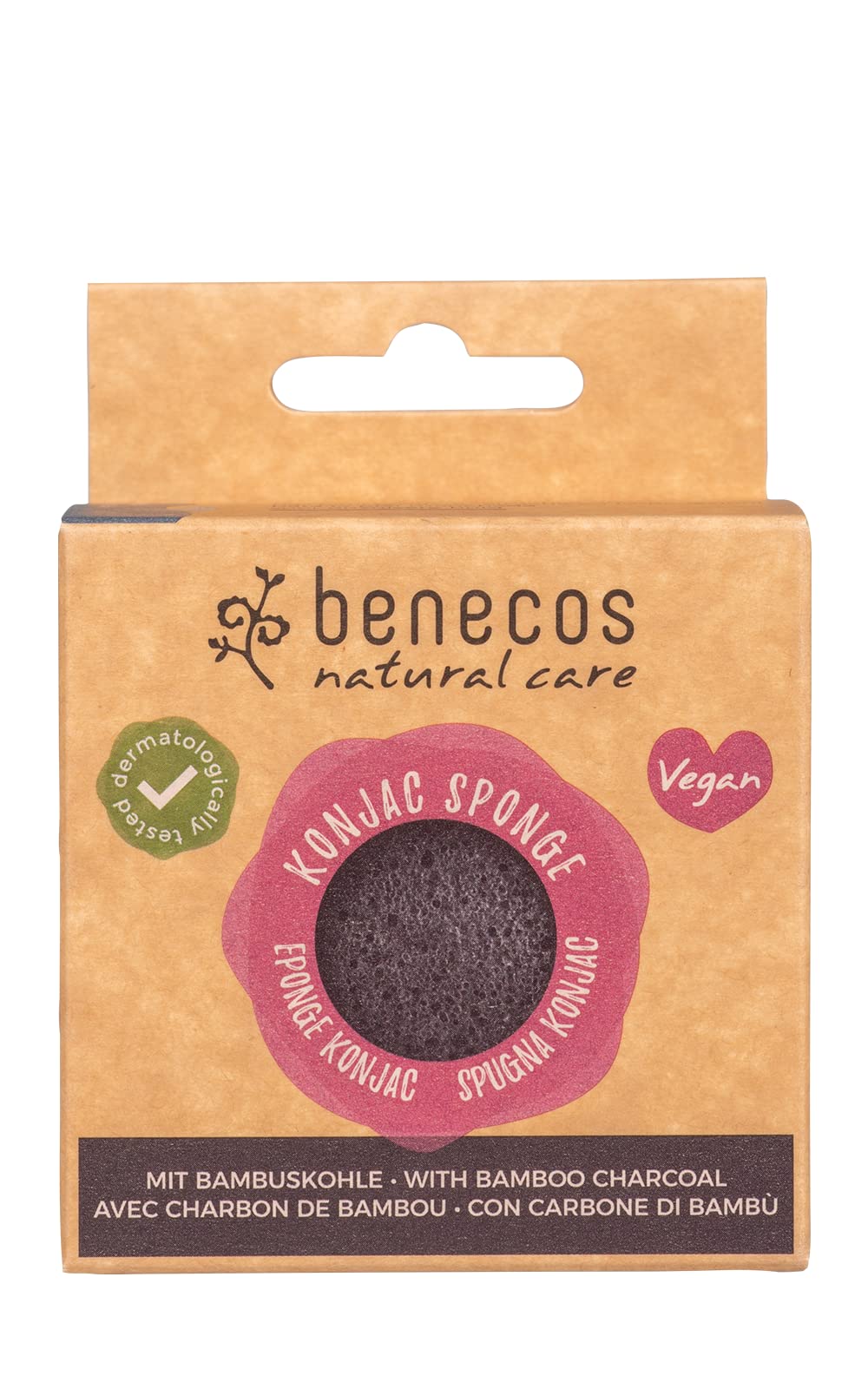 Benecos Natural Cosmetics - Konjac Sponge - Black Bamboo - 100% Biodegradable