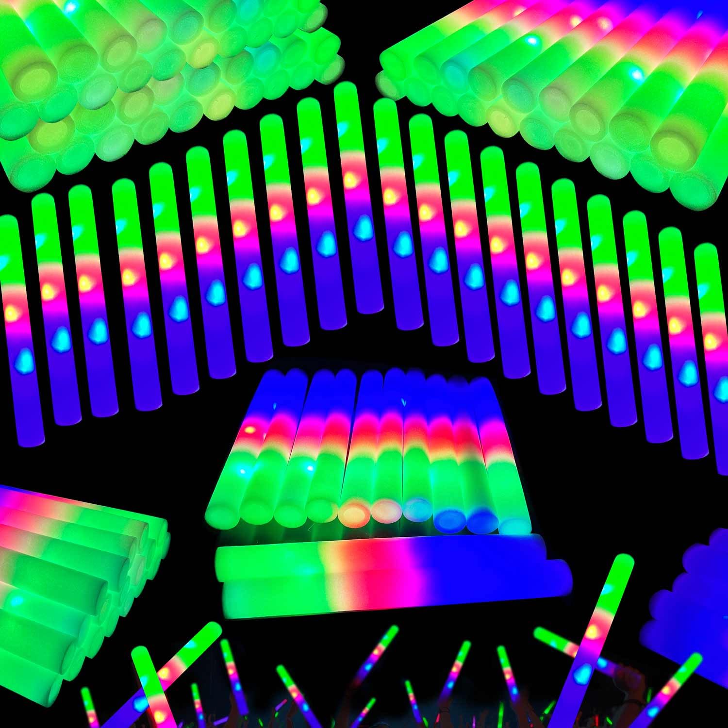 Photo 1 of 130-Pack Premium LED Foam Glow Sticks Bulk – Wedding Glow Sticks for Reception, Foam Lights Up Sticks, Party Supplies for Adults, Glow Party Favors, Lighted Foam Rods, DJ Club Event Glow Stick.