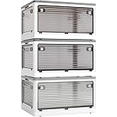Roqao 3 PACK Stackable Storage Bins, 50 Liters Closet Organizers with 3 Lids, Wheels, Drawers, Foldable Collapsible Box for Clothes and Camping Out Doors Bins, White