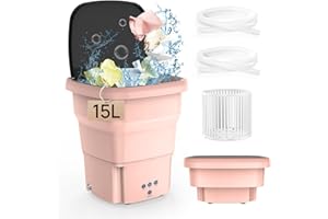 ZLDYPINK Portable Washing Machine,15L Mini Washer, Upgraded Motor Foldable Washer Machine Blue Light Cleaning Small Washer for Underwear, Baby Clothe, Apartment, RV, Travel, Camping (Pink)