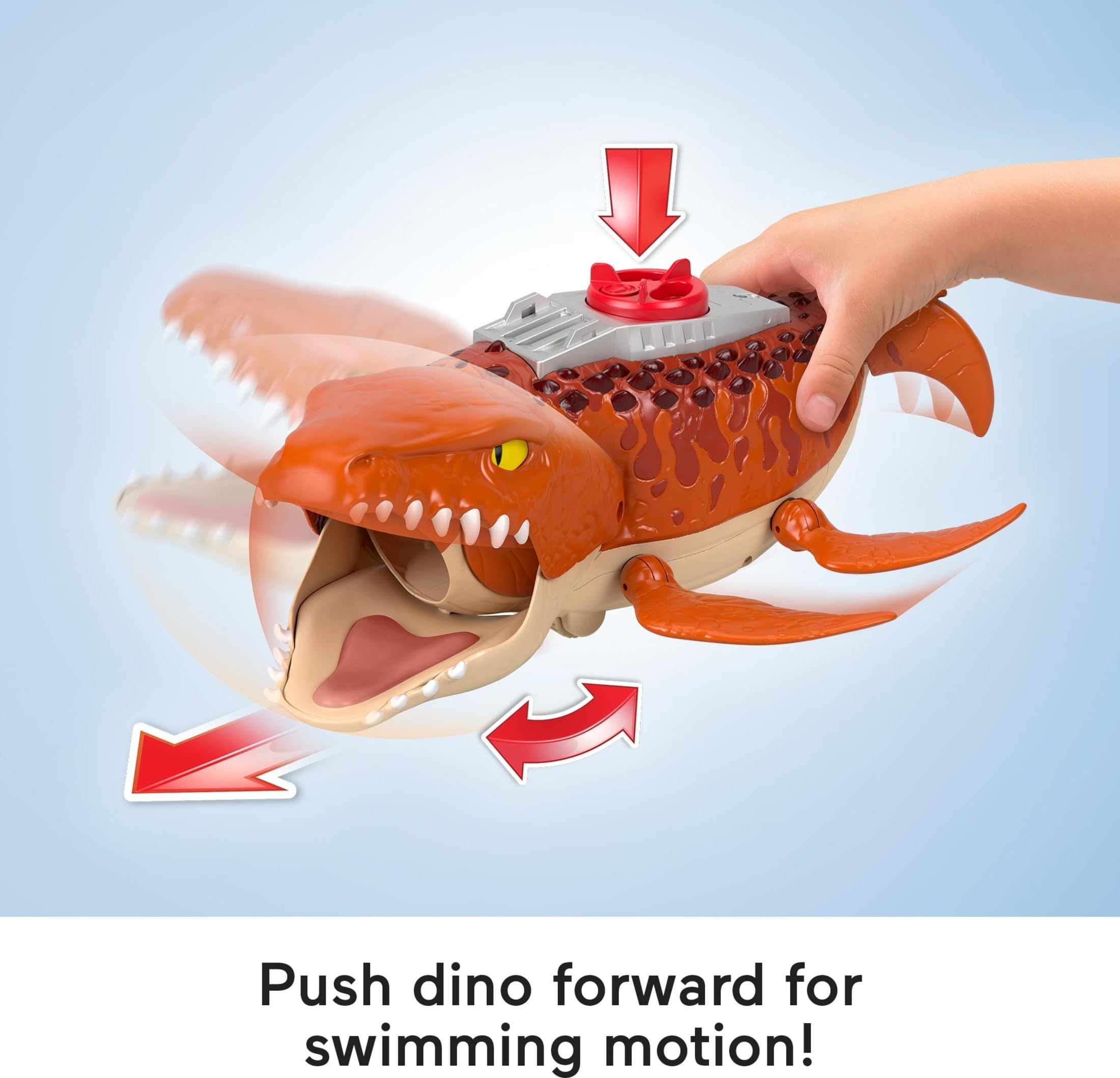 Fisher-Price Imaginext Jurassic World Rebirth Aquachomp Chase Mosasaurus 18-inch Dinosaur Toy with 3-inch Action Figure, Launcher Boat & 2 Projectiles