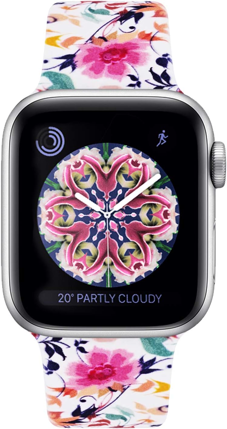YOUKEX Sport Flower Band Compatible with Apple Watch 38mm 40mm 42mm 44mm,Soft Printed Strap Replacement Wristbands Compatible with iwatch Sport Series 4 Series 3 Series 2 Series 1