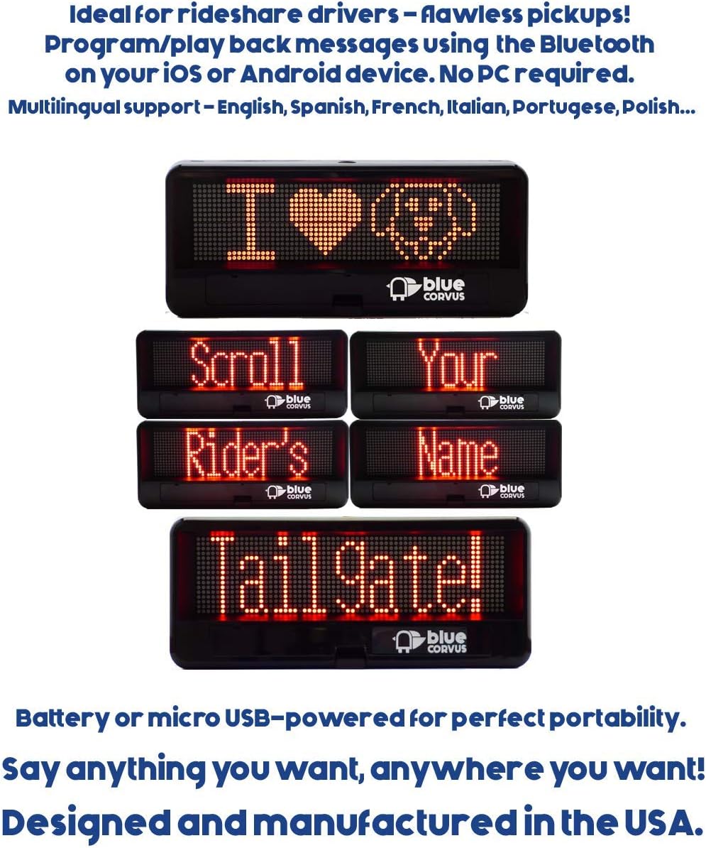 The Bird Rideshare - Your Bluetooth Programmable Portable Scrolling LED Sign: Perfect for Rideshare and Limo Drivers or Any Vehicle - Designed and Manufactured in The USA!