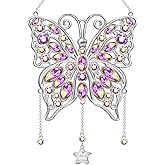 Christmas Butterfly Rhinestones Hanging Ornament 2024 for Tree Decorations, Wind Chime Suncatcher, Holiday Keepsake Gift (Silver)