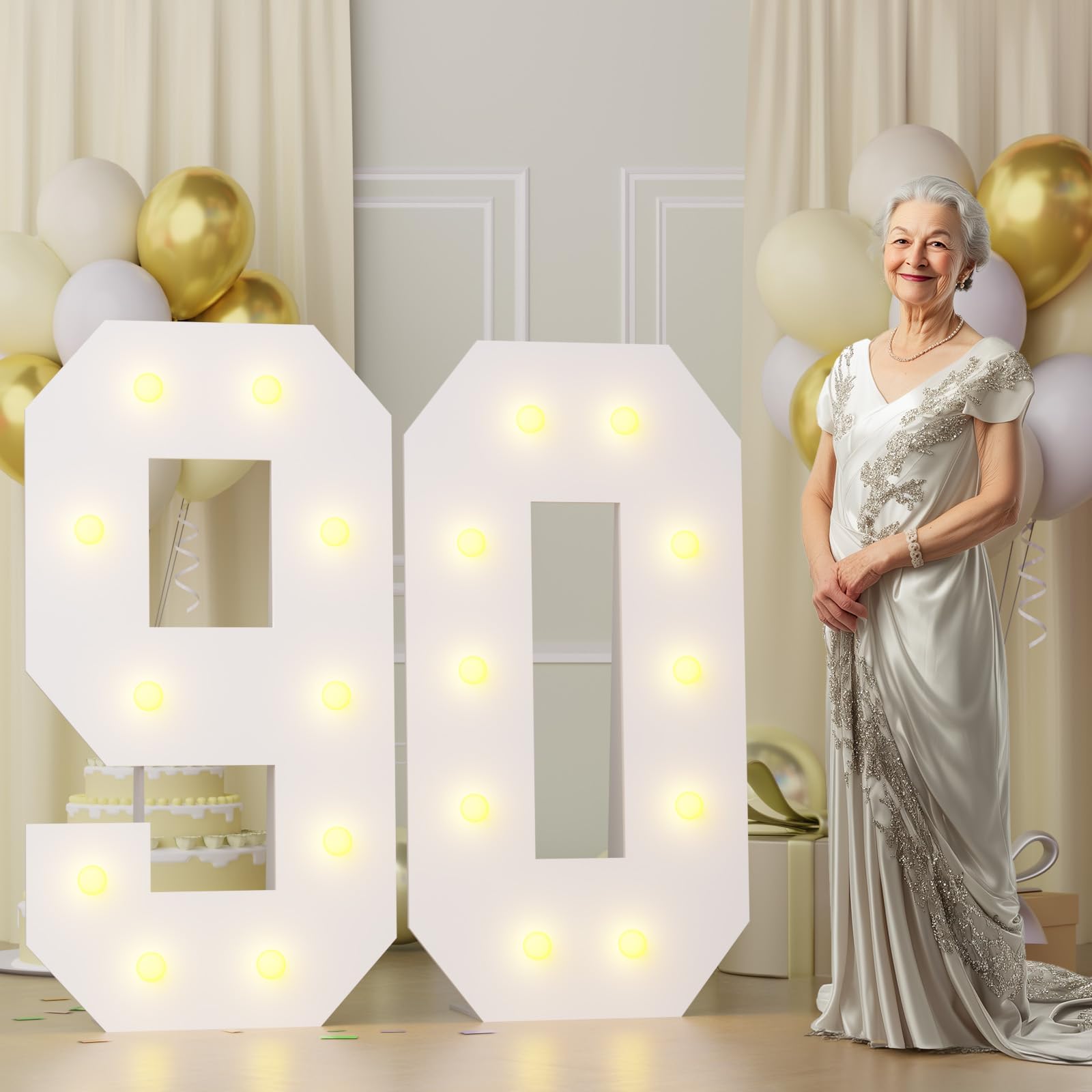 Photo 1 of Bugame 4FT 90 Marquee Numbers, Big 90 Light Up Numbers for 90th Birthday Decorations Warm Light Marquee Numbers 4 Feet Tall for Anniversary Party Decor