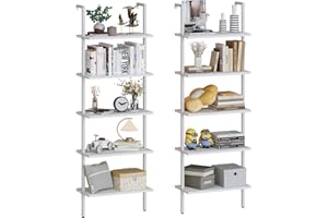 aboxoo Ladder Shelf 2PCS White Wooden Open Bookshelf 5-Tier Wall-Mounted Wood Rack Industrial Modern Plant Flower Stand Utili