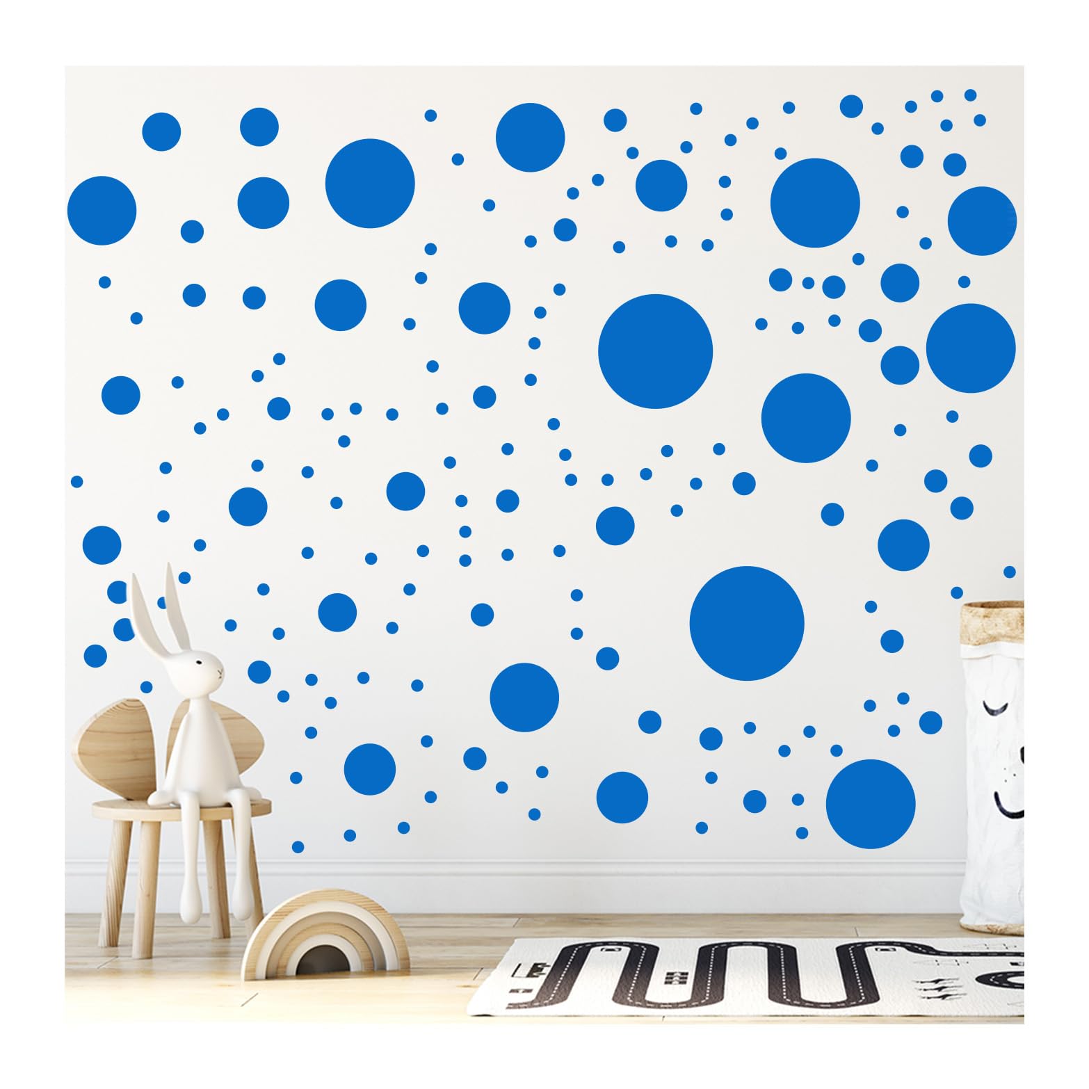 StickerDeen 500+ Assorted Polka Dot Circle Wall Stickers for Kids Bedroom Living Room, Classroom, Playroom Decor Removable Vinyl Wall Stickers Dots Wall Decals (Blue)