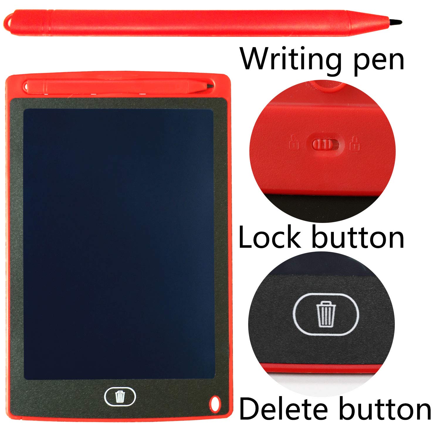 LCD Writing Tablet Doodle Writing Board erasable and Reusable Drawing pad Gifts for Kids, Adults and Students with Lock Button (8.5 inch, red)