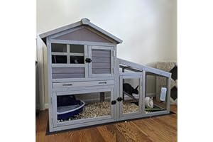 Gutinneen Rabbit House Indoor Outdoor Rabbit Hutch with Ventilation Door,Wooden Bunny cage with No LeakageTray, Removable Bottom Wire Mesh & PVC Layer,Chicken Coop UV Panel