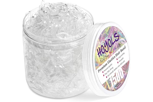 Hoyols Clear Hair Elastics 1500pcs, Strong Hold Small Mini Rubber Bands, No Damage No Crease Ponytail & Braids for Kids, Thic