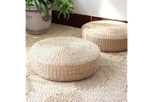 HUAWELL 2 Pack Tatami Floor Pillow Sitting Cushion Bigger Size,Round Padded Room Floor Straw Mat for Outdoor Seat (Dia: 19.7)