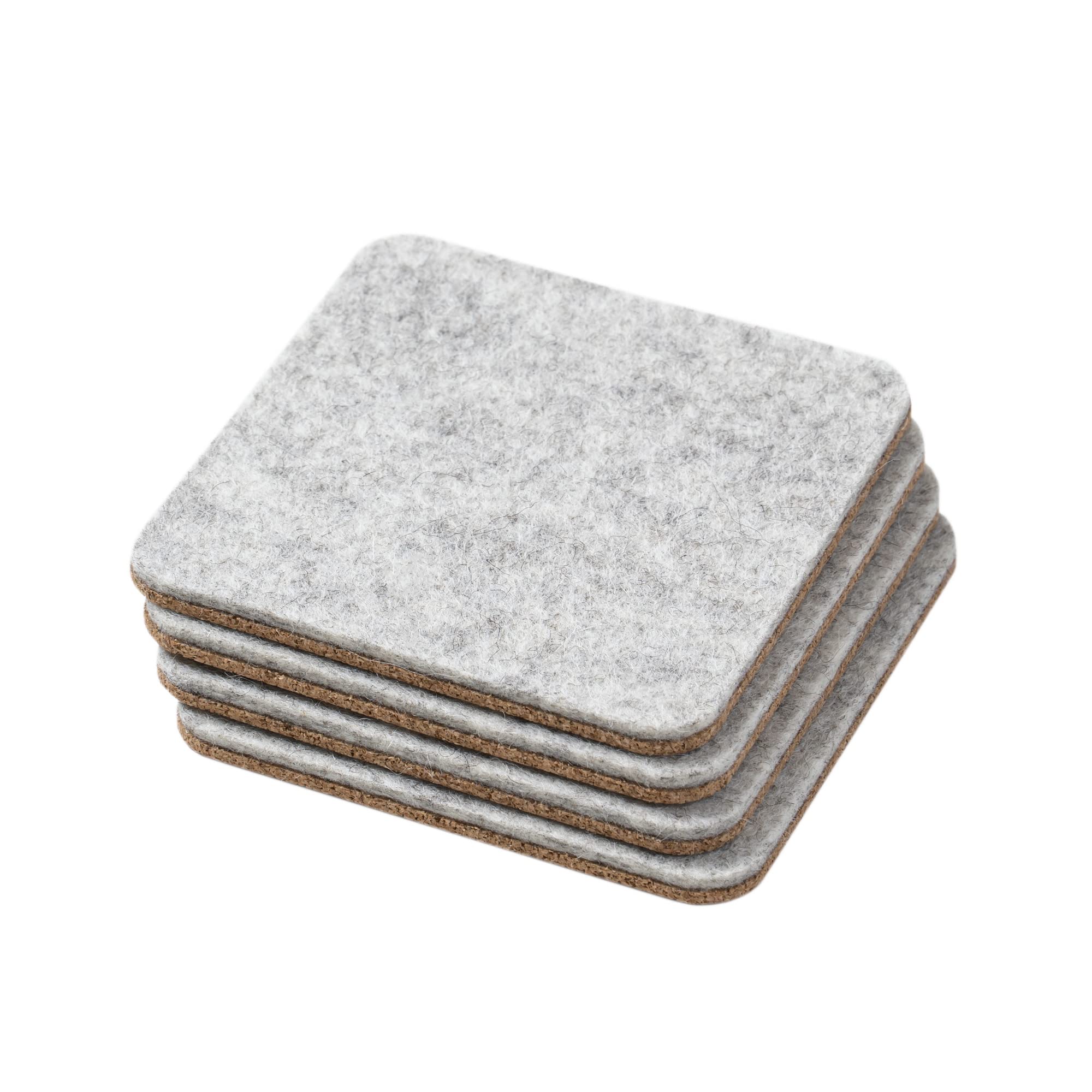 Oakywood felt coasters, 4 pieces, square 9,5 x 9,5 x 0,3 cm, made of merino wool felt and cork, for glasses with hot and cold drinks