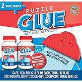 MasterPieces &ndash; Puzzle Glue with Wide Plastic Spreader, Easy to Apply, Dries Quick and Clear, Protects Finished Jigsaw Puzzles, Water-Soluble, 2 Pack, 5 oz Each