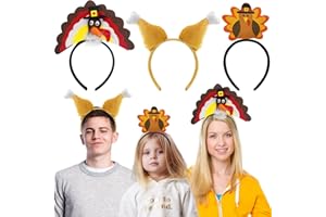Camlinbo 6 Pcs Thanksgiving Turkey Headbands 3 Styles Thanksgiving Costume Party Favors Accessories Head Boppers