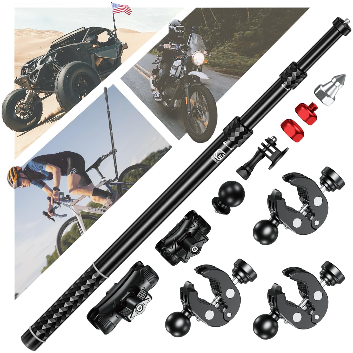 Photo 1 of VAZESWIN Motorcycle Action Camera Mount Kit for Gopro & Insta360, Aluminum Alloy Selfie Stick with Anti-Theft Mounting Base, 360° Rotating Extendable Flag Pole Clamp Mount for ATV UTV Bike Motorcycle