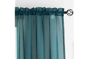 MYSTIC-HOME Sheer Green Curtains, Sheer Curtains 63 inch Length 2 Panels Set, Rod Pocket Voile Fimly Sheer Drapes for Living Room/Bedroom, Light Filtering Curtain for Small Window 2pcs, Each 52" W x 63" L