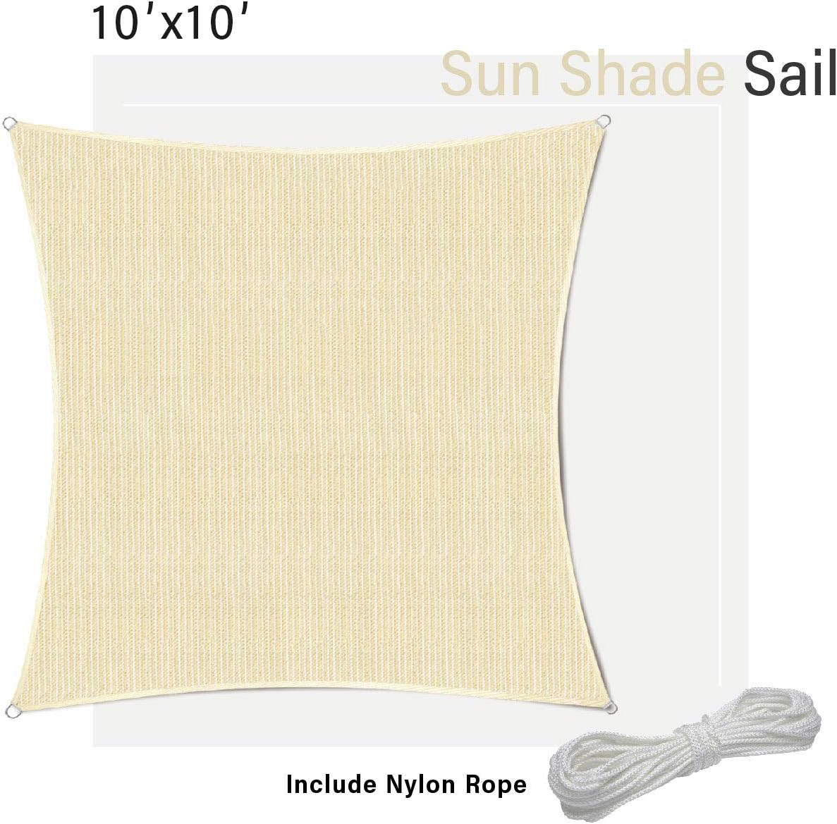 SunnyRoyal 12ftx12ft Sun Shade Sail for Patio Backyard Deck UV Block Fabric Square Beige, 12' x 12',