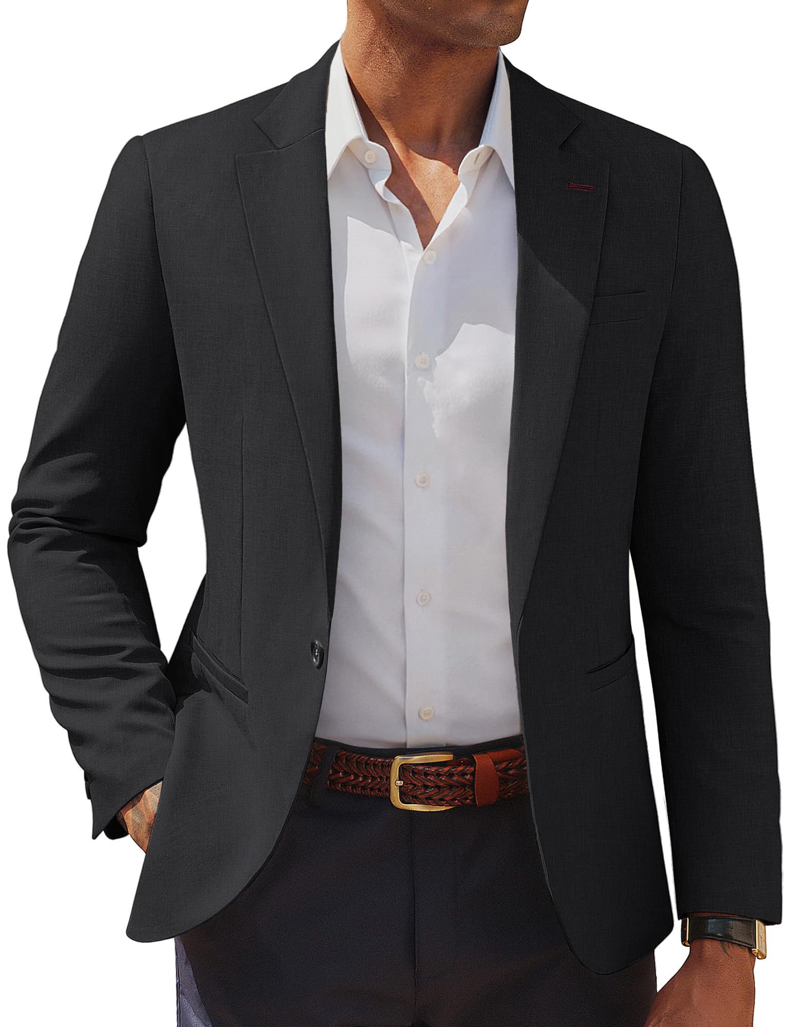 Photo 1 of PJ PAUL JONES Blazer for Men Casual One Button Sport Coats Notch Lapel Solid Fashion Suit Jackets Black