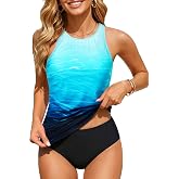 Holipick Tankini Swimsuits for Women Two Piece High Neck Bathing Suit | Tummy Control, Supportive Removable Pads, Mid Waisted Bottom, Soft Stretch Fabric, Swim and Resort Wear