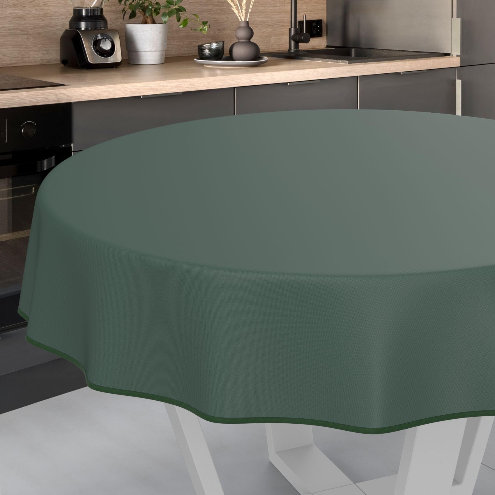 ANRO Oilcloth Tablecloth, Washable, Oilcloth, Garden Tablecloth, Outdoor, Indoor, Round, 140 cm with Hem, Fir Green