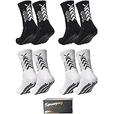 Spreezing Grip Socks Soccer Men's Non Slip Soccer Socks for Kids Pilates Socks Men Women 4Pairs