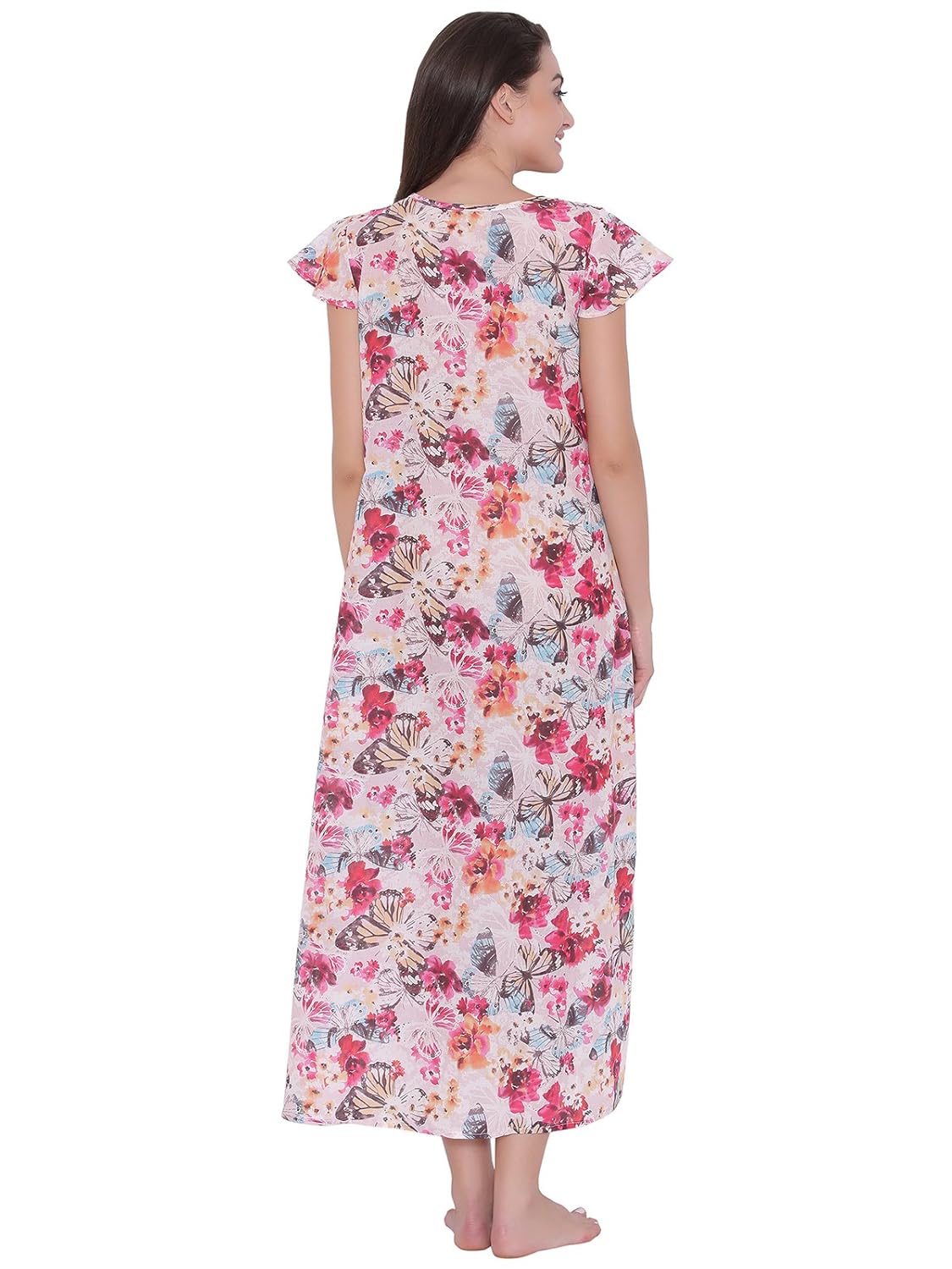 clovia womens cotton rich butterfly print long nighty