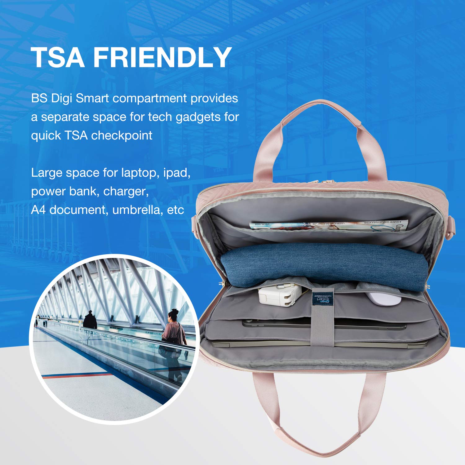 BAGSMART Laptop Bag for Women, 15.6 Inch Computer Bag, Carrying Case,Laptop Business Briefcase,Office Travel Work,Pink