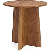 Permory Round End Table Made by Mortise-Tenon Craftsmanship，Rustic Brown Side Table with Large Tabletop (Rustic Brown)