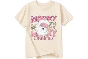 Christmas Shirts for Girls Xmas Santa Graphic Tshirts Cotton Short Sleeve Tees 2-12 Years