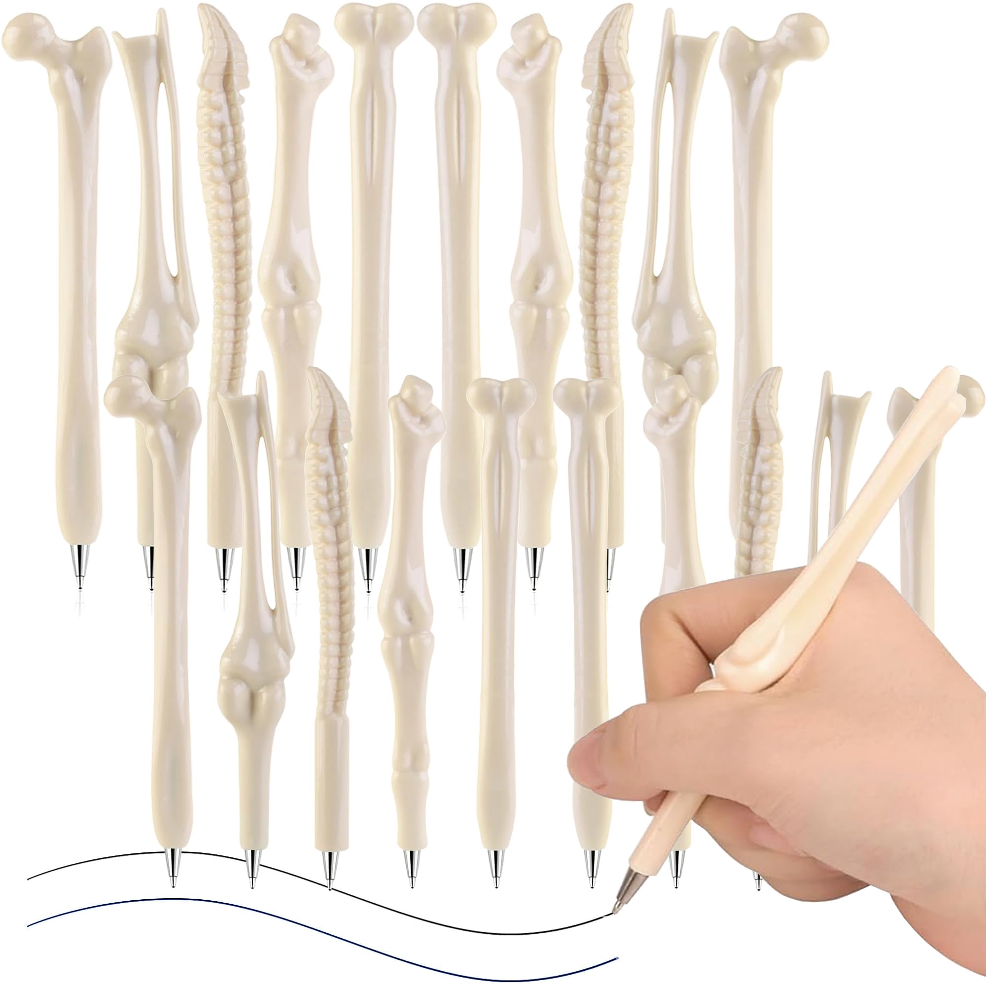 MINGZE Ballpoint Pens, 0.7mm Black/Blue ink, Creative Novelty Bone Shape Pens for Doctor Nurse Friends or Student etc (20pcs)