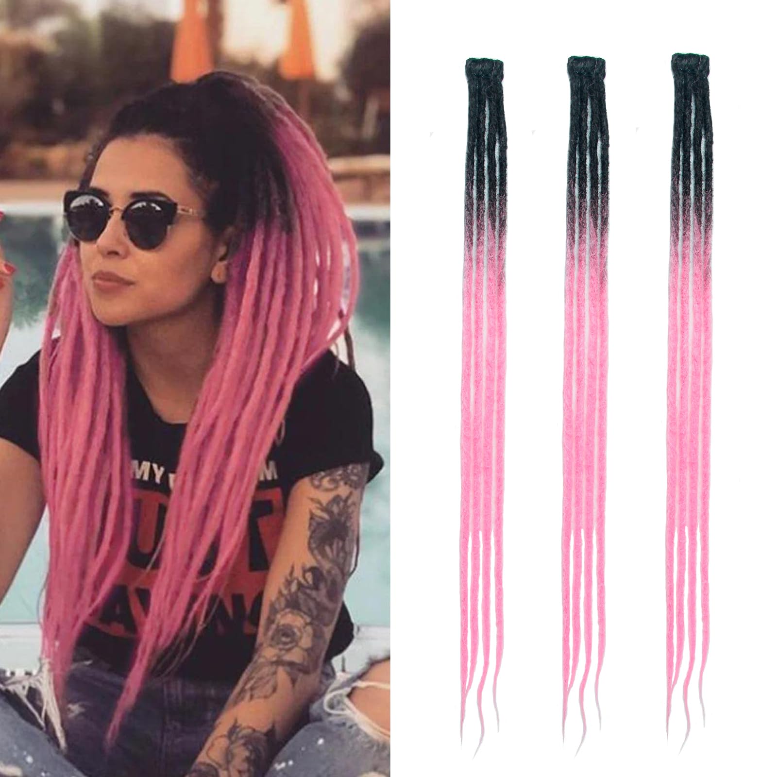 Dsoar Thin Dreadlock Extensions Clip In Dreads Handmade Dreads 3Pcs Crochet Loc Extensions 24 Inch/60 cm