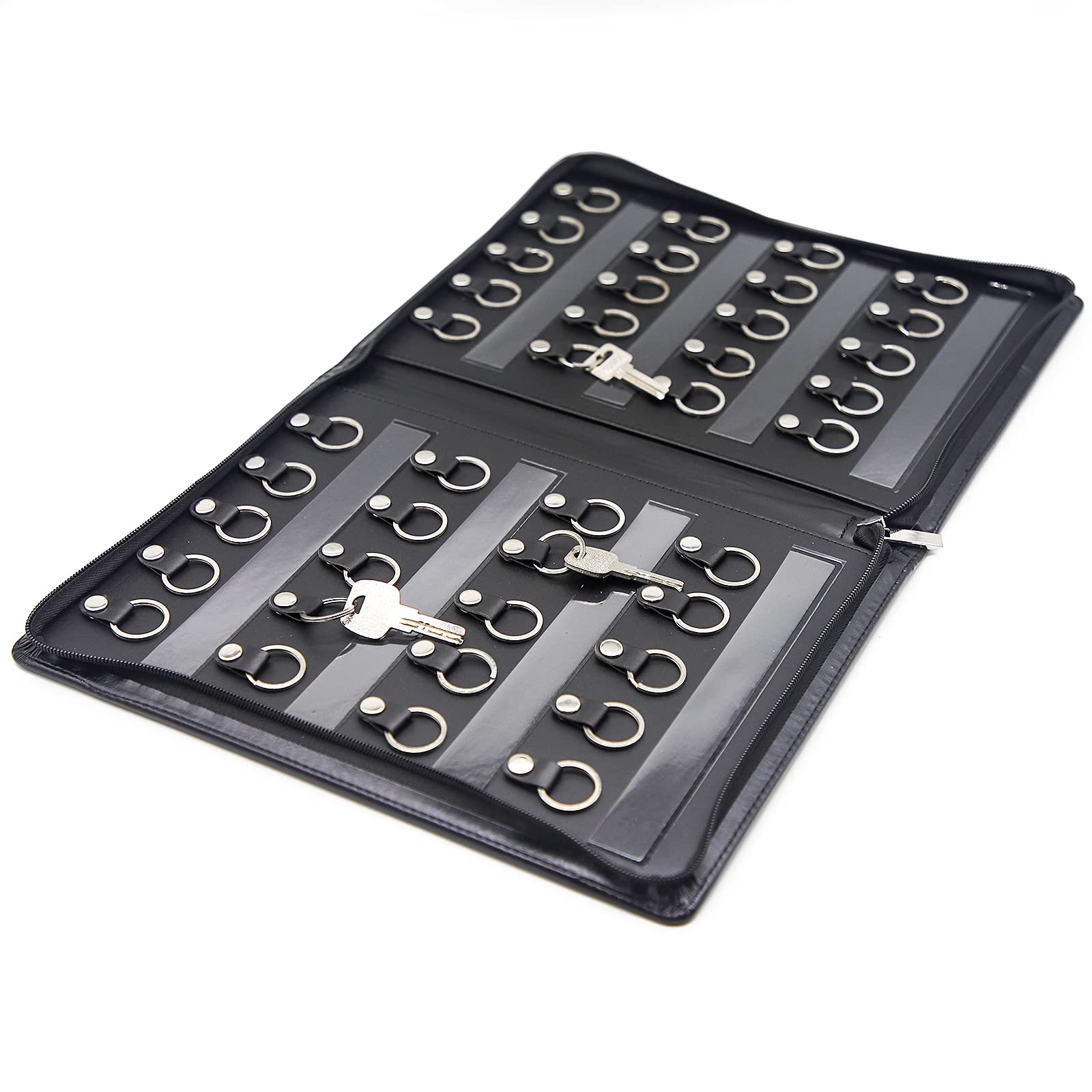 OFFIDIX Leather Zippered Key Case, Large Portable Key Cabinet, 40 Key Hooks Key Organizer Manager and Landlord Key Holder Key Cabinet for Real Estate Agent, Hotel Manager