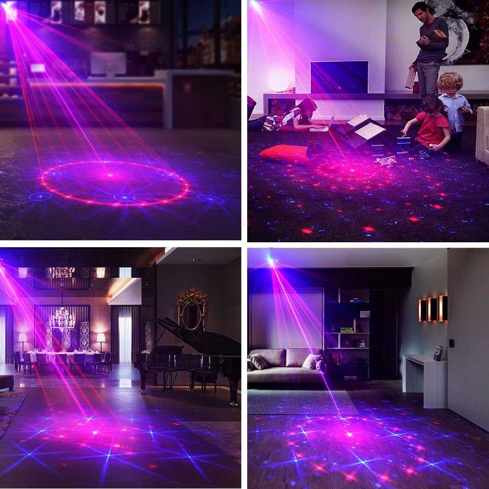 Suny Laser Lighting 24 Combination Patterns Red Blue Dj Laser Light Blue Led Music Laser Projector Remote Control Sound Activated Stage Lighting Dance House Decoration Xmas Holiday Event Party Show Laser