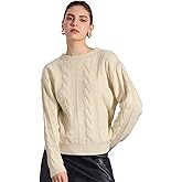 Allegra K Women's Long Sleeve Pullover Tops Cable Knit Crew Neck Sweater