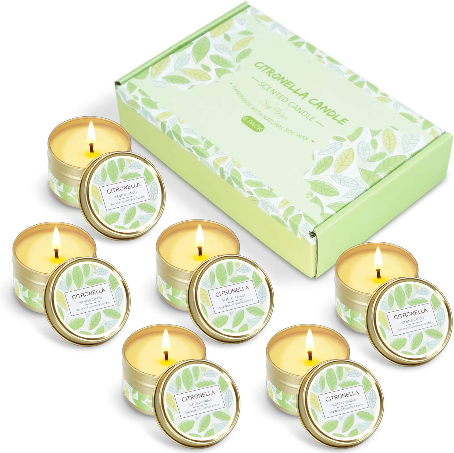 SCENTORINI Citronella Candles, Soy Wax Lemongrass Candles, Portable Travel Tin Citronella Scented Candle Set for Outdoor Garden, Camping, 12 x 75 g
