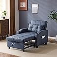 VINGLI Sofa Bed Chair Recliner, 3-in-1 Convertible Sleeper Sofa Chair Bed Blue Daybed Pull Out Couch Bed with Adjustable Backrest, USB Ports, Cup Holders for Small Spaces Living Room