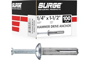 SURGE BUILDING PRODUCTS Surge BP - 1/4" x 1-1/2" MH Hammer Drive Nail in Concrete Anchor with Carbon Steel Nail | Fasteners for Concrete, Block, and Brick (100/BOX)
