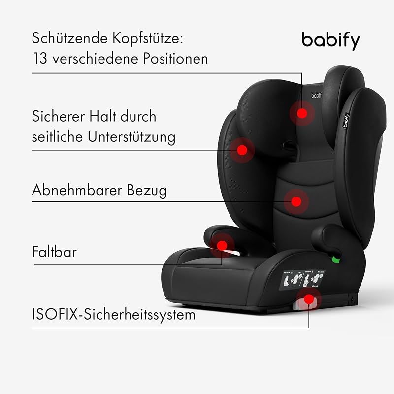 FlexiFit Basic Kindersitz 15–36 kg - ECE R129, Isofix, 13-Fach Verstellbare Kopfstütze, Faltbares Design, Waschbarer Bezug, Auto Kindersitz Ab 3 Jahren, Schwarz