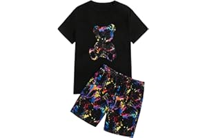 GORGLITTER Men's 2 Piece Outfits Color Block Short Sleeve T Shirt and Shorts Set with Pockets